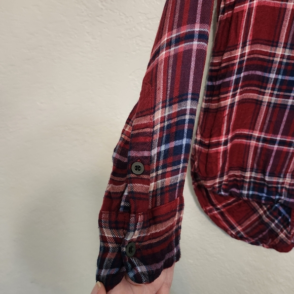 LUCKY BRAND Small Long Plaid Button Down Lightweight Flannel Shirt - Picture 6 of 6